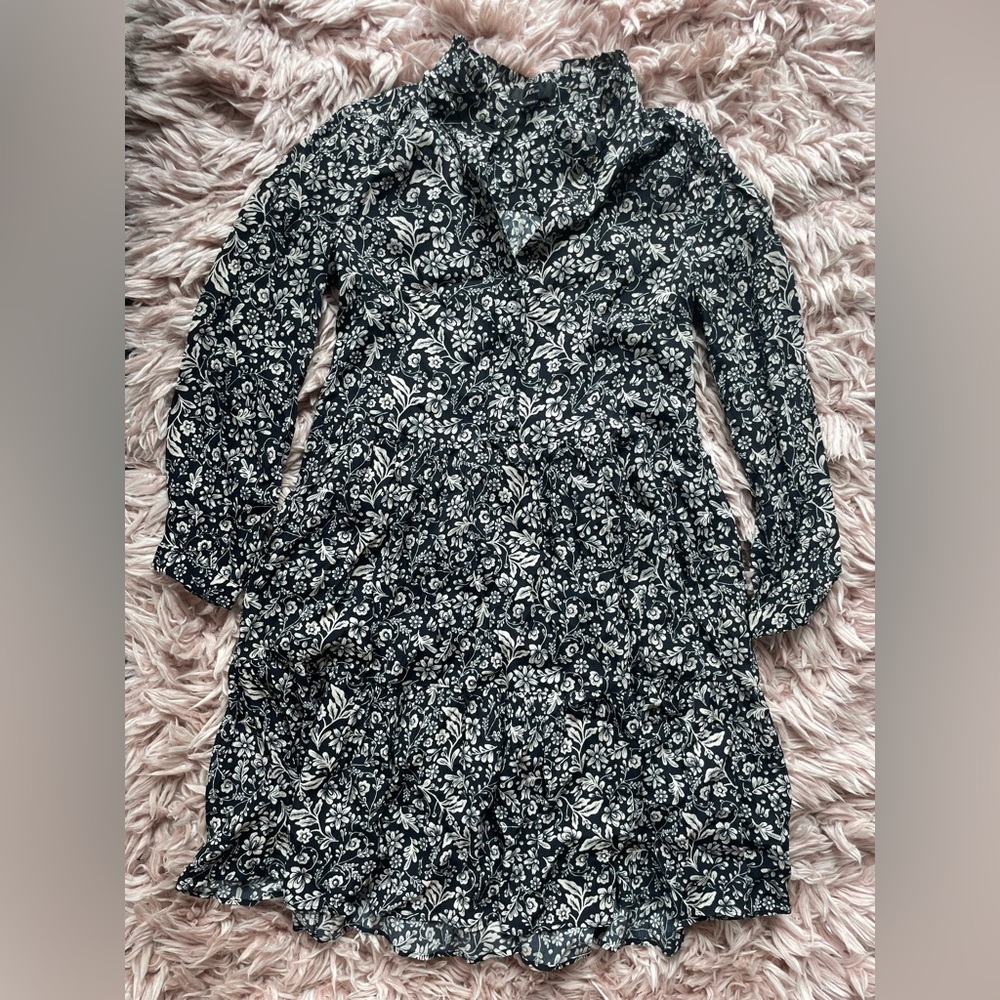 J. Crew Black Floral‎ Long Sleeved Baby Doll Dress